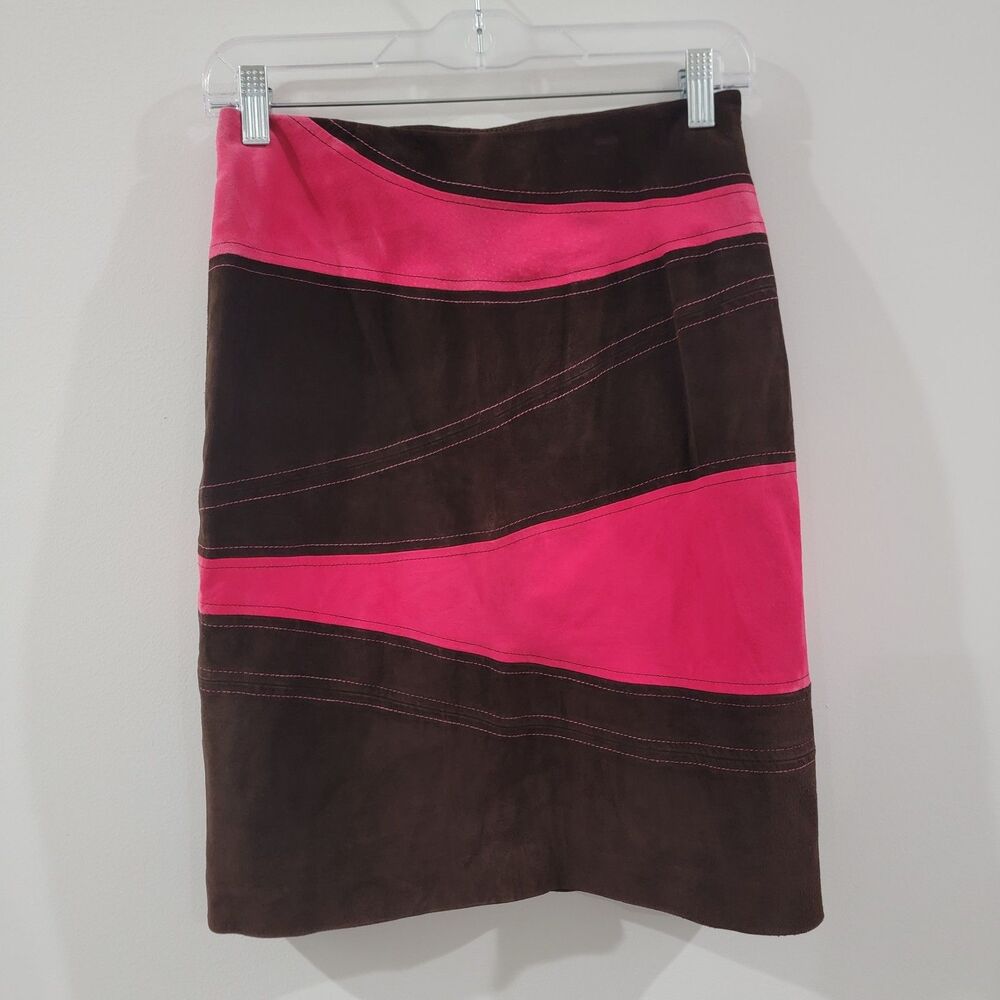 Y2K Womens Suede Skirt‎ Size 0 Pink Chocolate Brown Preppy Indie